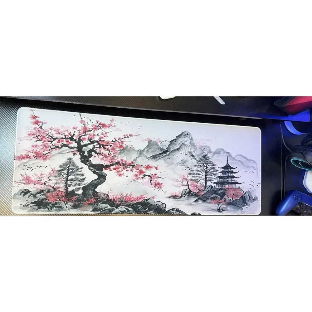 Watercolor Cherry Blossom Large Gaming Mouse Pad,Mouse Pad Gaming 31.5 X 11.8 in